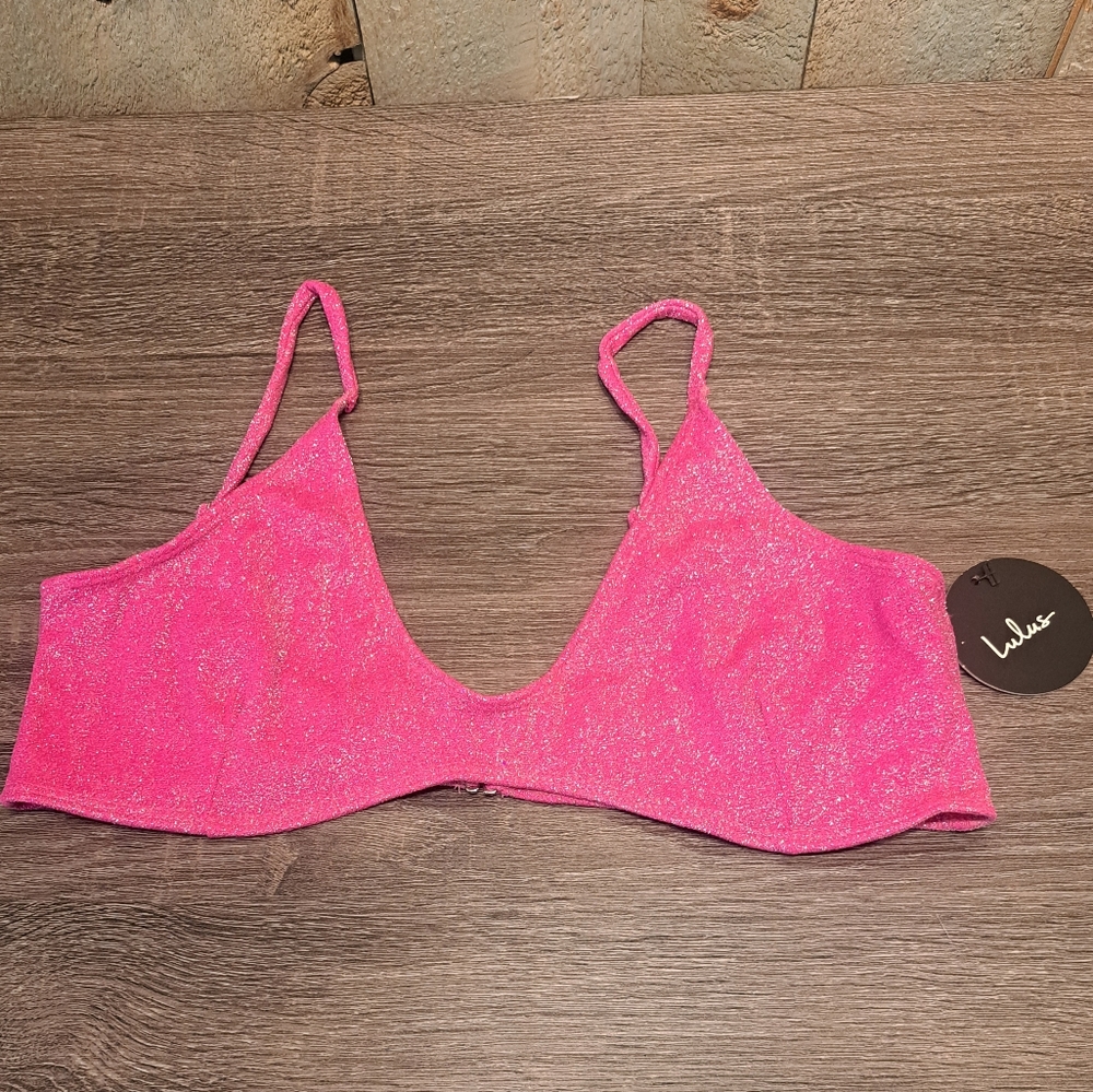 lulus pink metallic bathing suit top Swimwear Beach style#sw1154t Size Large NWT